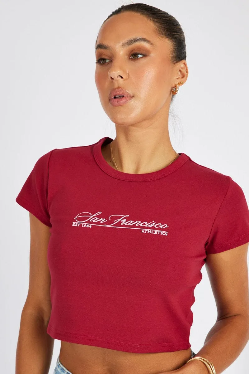Red Graphic Tee Short Sleeve Crop sold by Ally Fashion