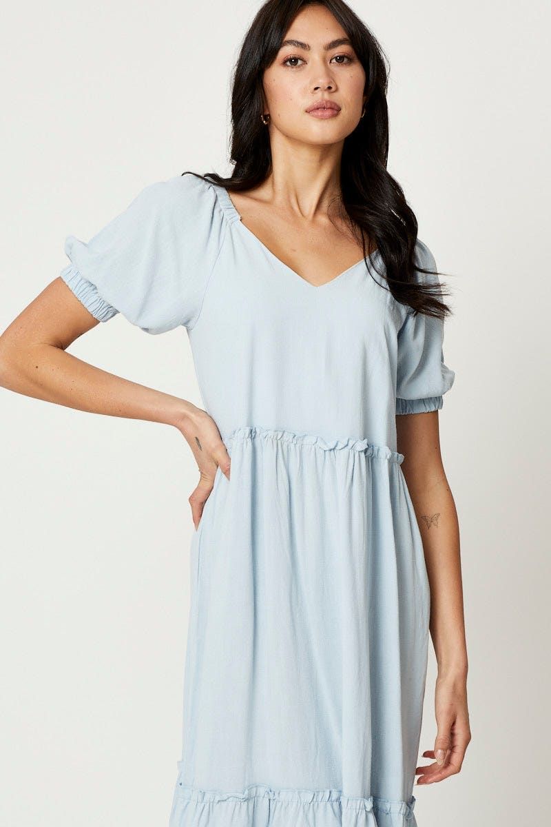 Blue Puff Sleeve Skater Dress sold by Ally Fashion product image thumbnail 3