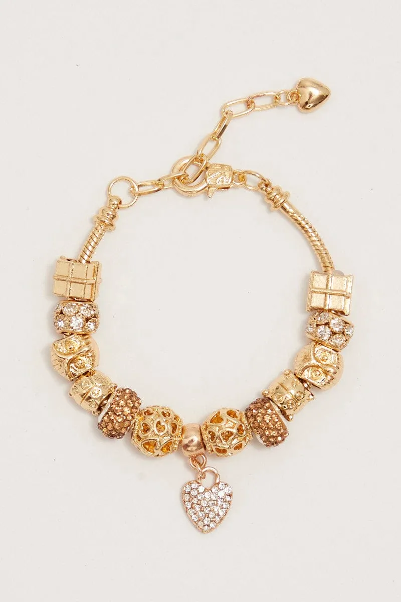 Gold Rhinestone Heart Charm Bracelet sold by Ally Fashion