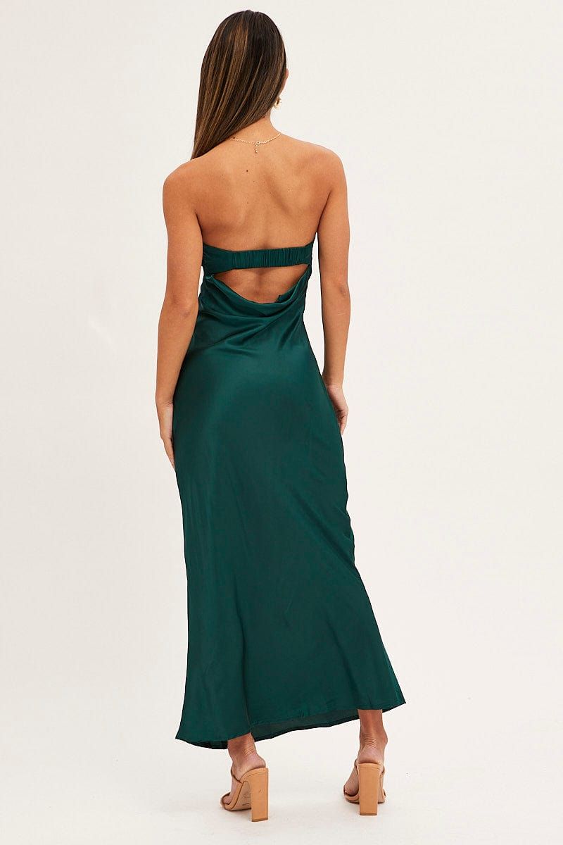 Green Satin Dress Maxi Strapless sold by Ally Fashion product image thumbnail 5