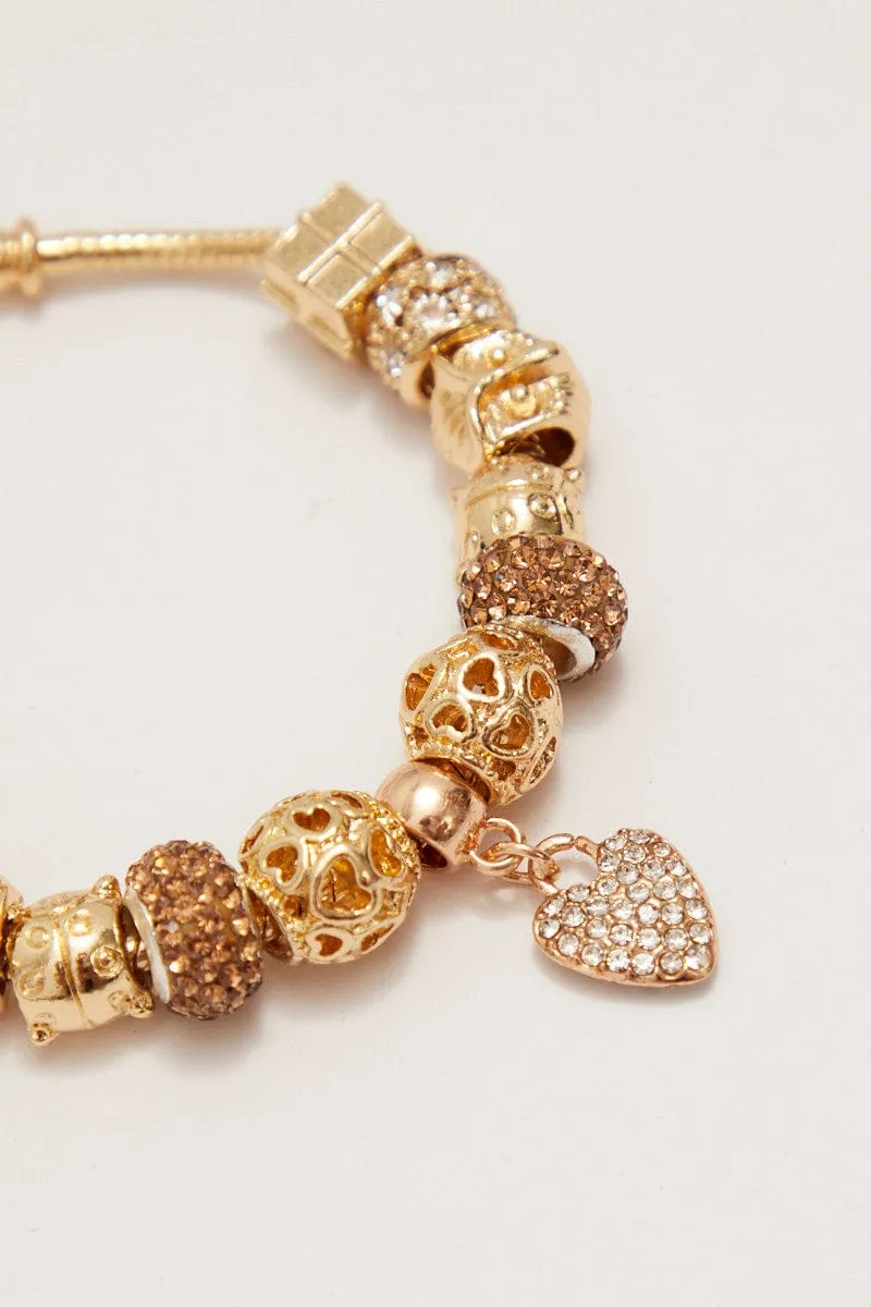Gold Rhinestone Heart Charm Bracelet sold by Ally Fashion product image thumbnail 2