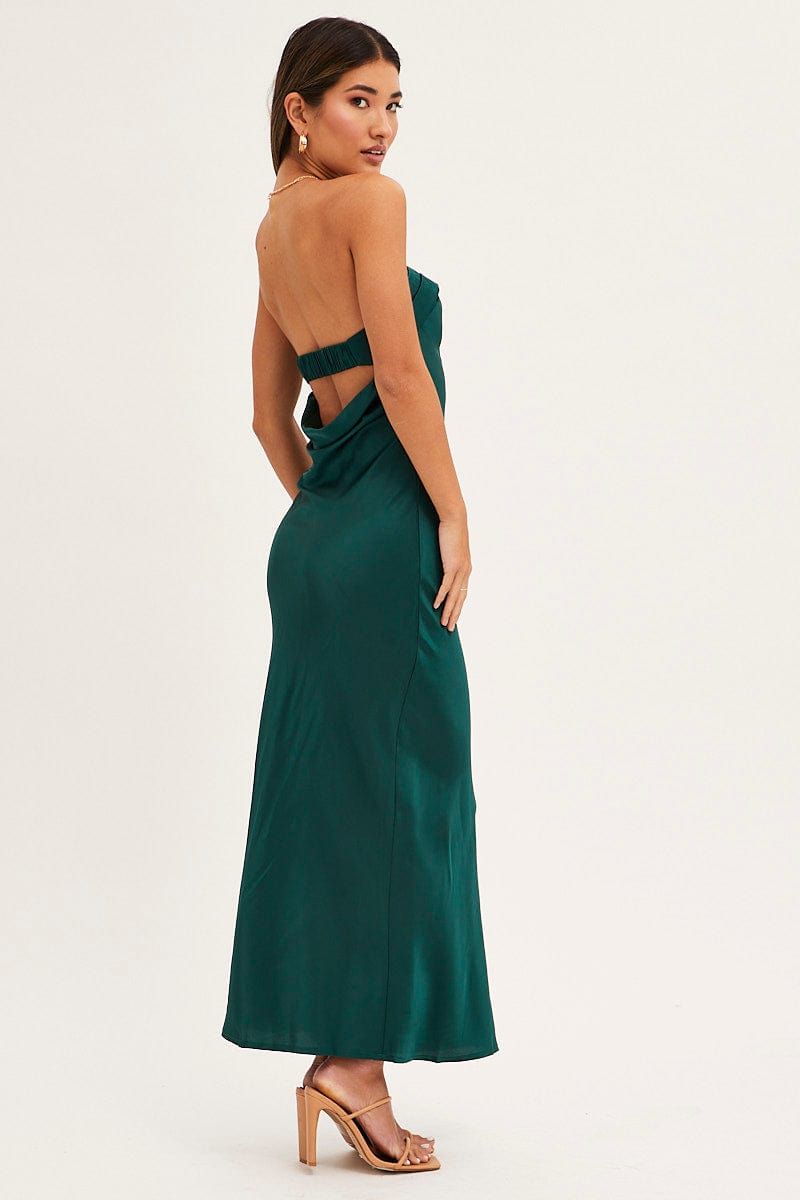 Green Satin Dress Maxi Strapless sold by Ally Fashion product image thumbnail 4