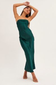 Green Satin Dress Maxi Strapless sold by Ally Fashion