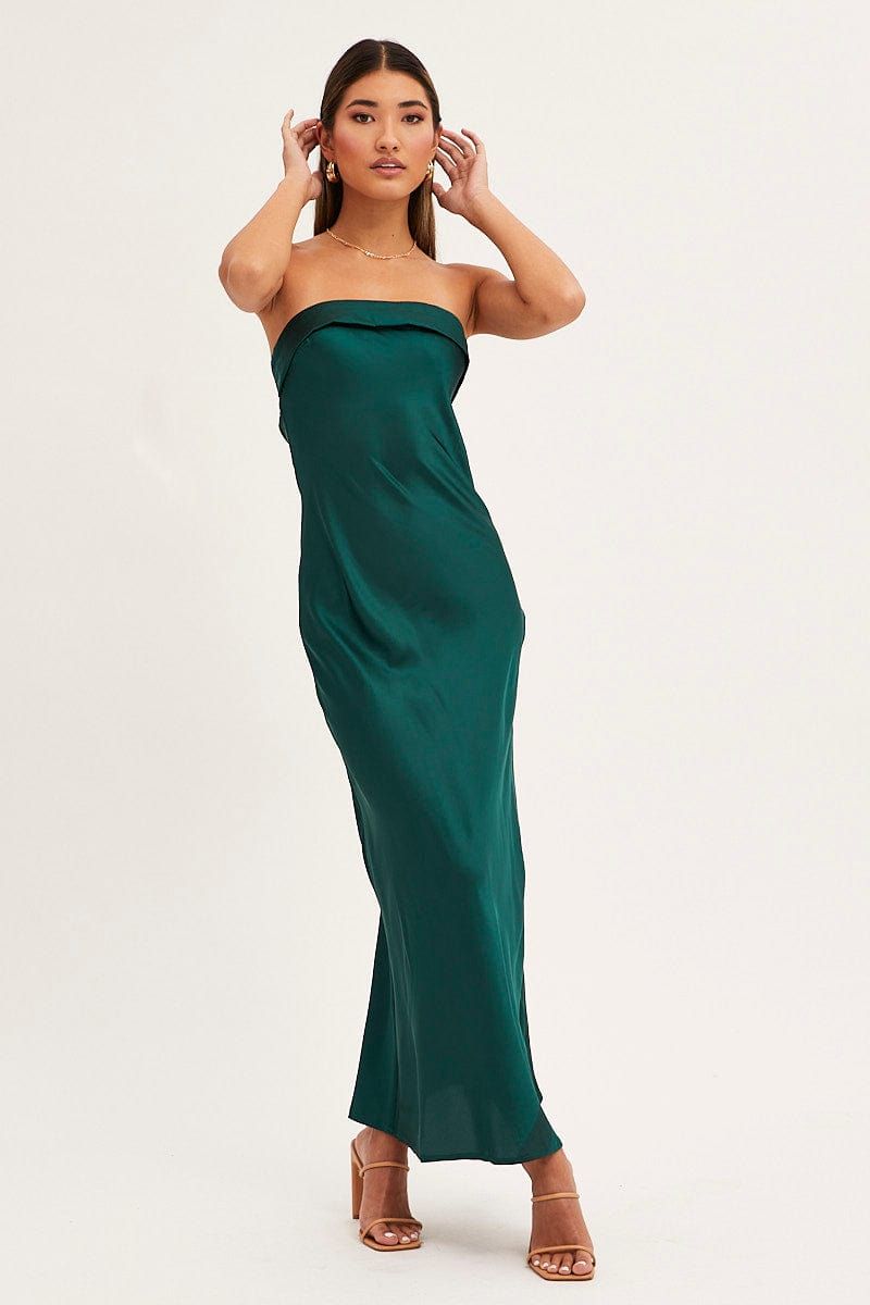 Green Satin Dress Maxi Strapless sold by Ally Fashion product image thumbnail 3