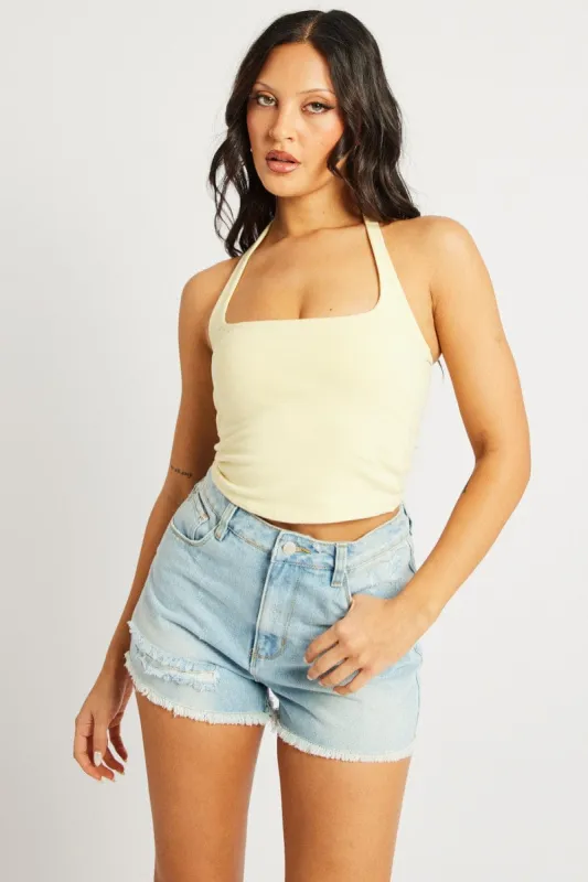 Yellow Halter Neck Top Cotton Span sold by Ally Fashion