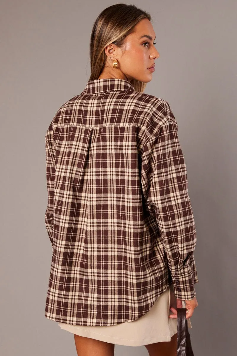 Brown Check Relaxed Shirt Long Sleeve sold by Ally Fashion product image thumbnail 5