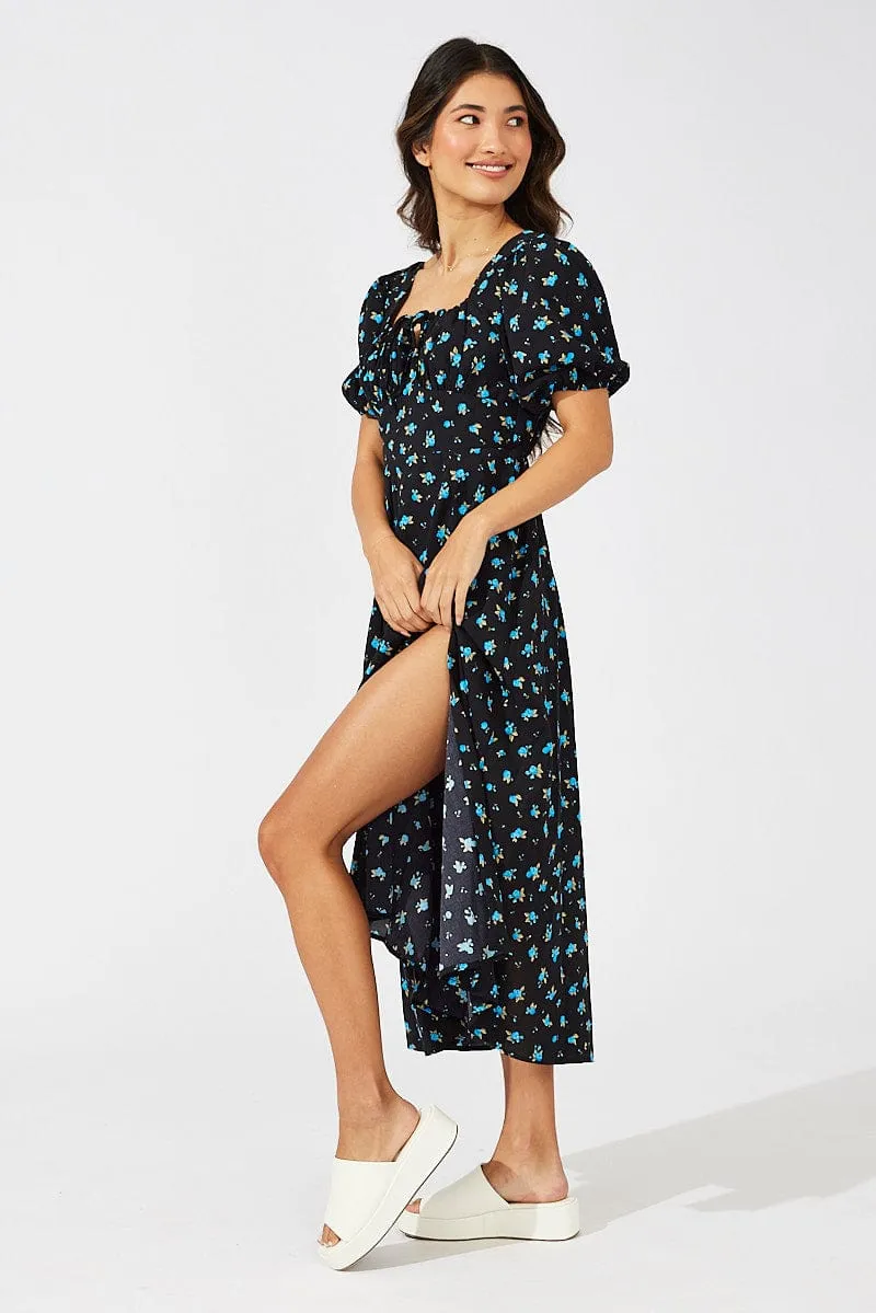 Blue Floral Midi Dress Puff Sleeve Midi sold by Ally Fashion product image thumbnail 4