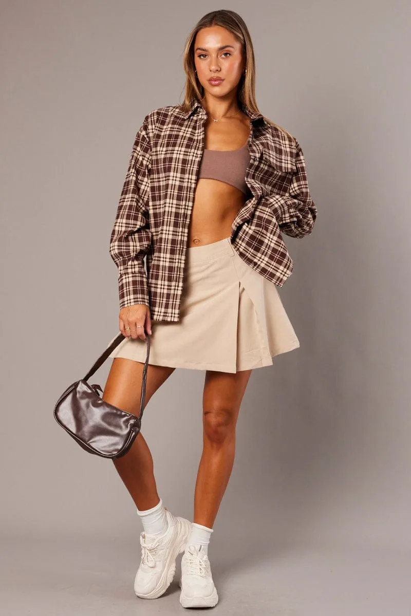 Brown Check Relaxed Shirt Long Sleeve sold by Ally Fashion