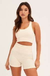 White Seamless Top And Shorts Activewear Set sold by Ally Fashion