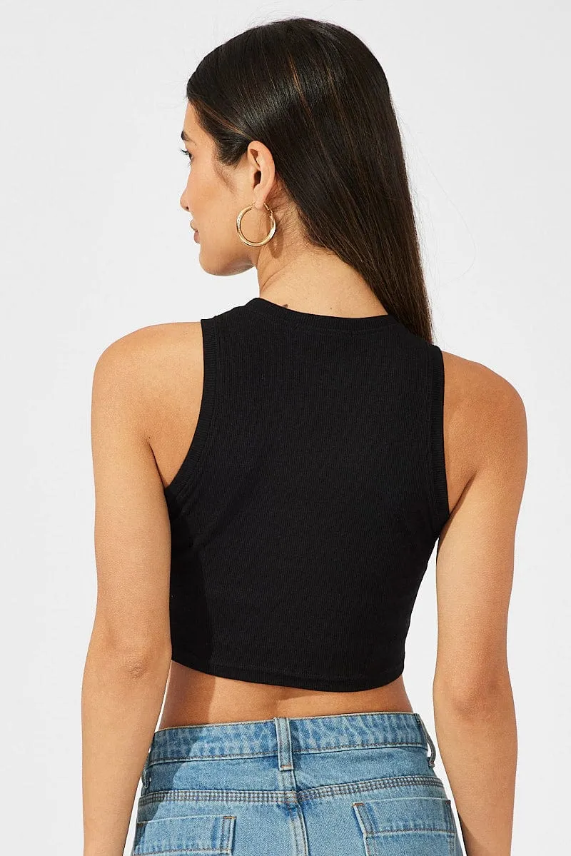 Black Crop Tank Top Crew neck sold by Ally Fashion product image thumbnail 5