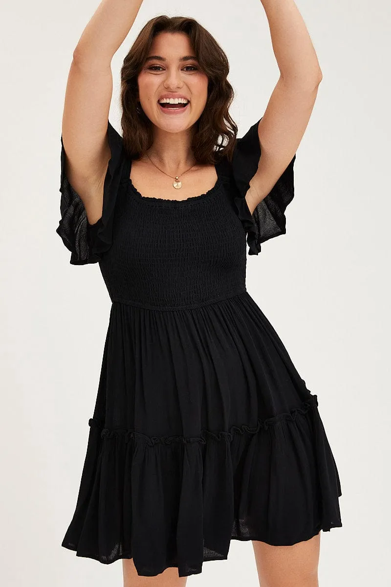 Black Skater Dress Short Sleeve Mini sold by Ally Fashion