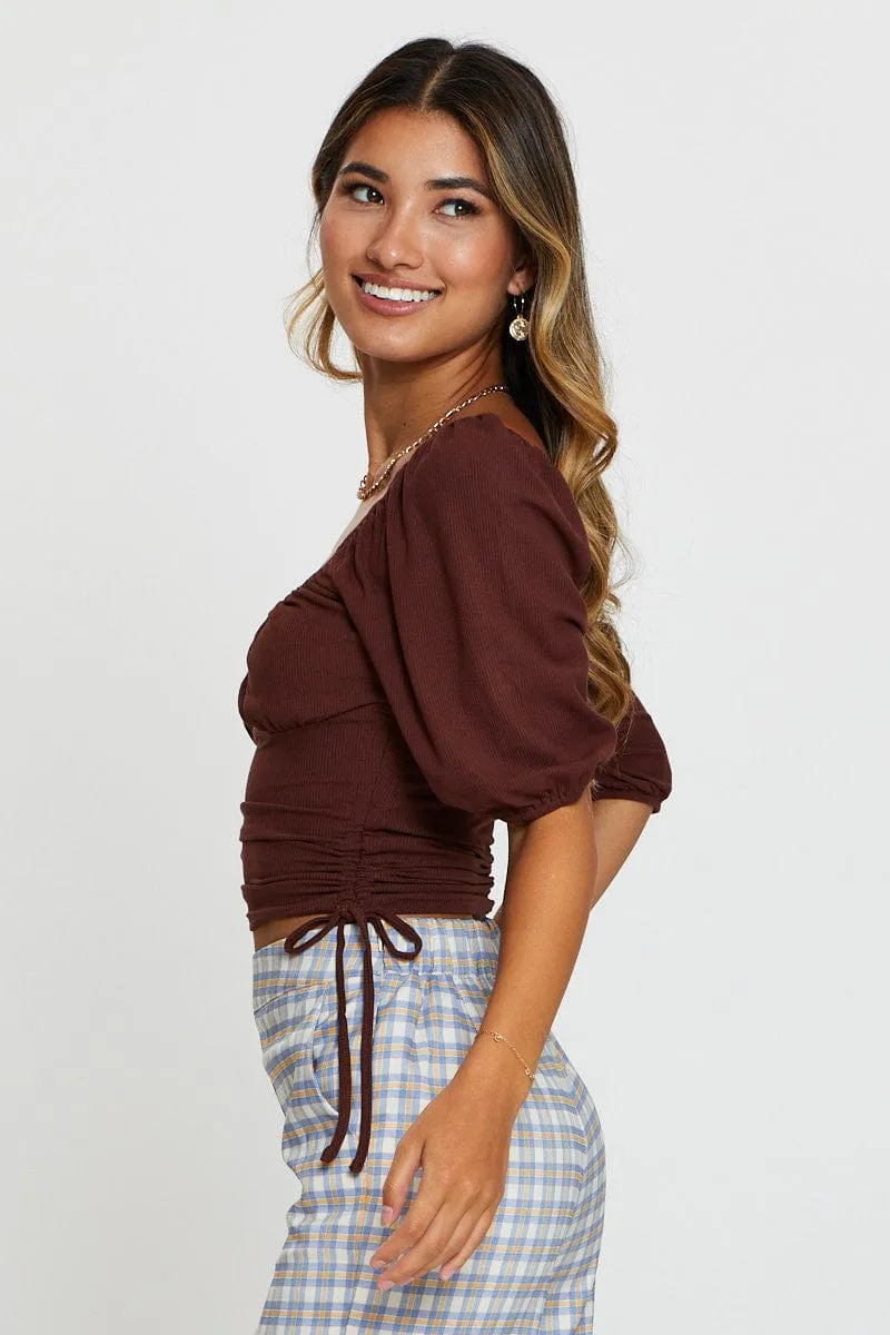 Brown Crop Top Short Sleeve sold by Ally Fashion product image thumbnail 4