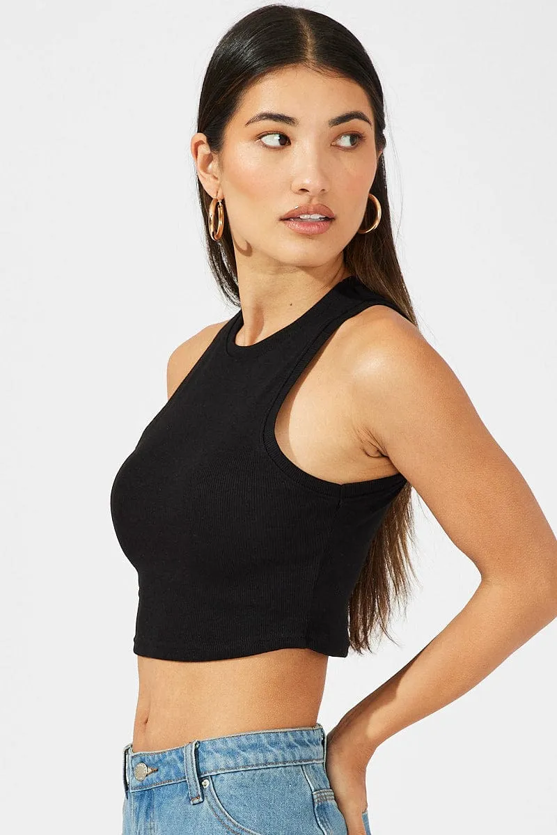 Black Crop Tank Top Crew neck sold by Ally Fashion product image thumbnail 4