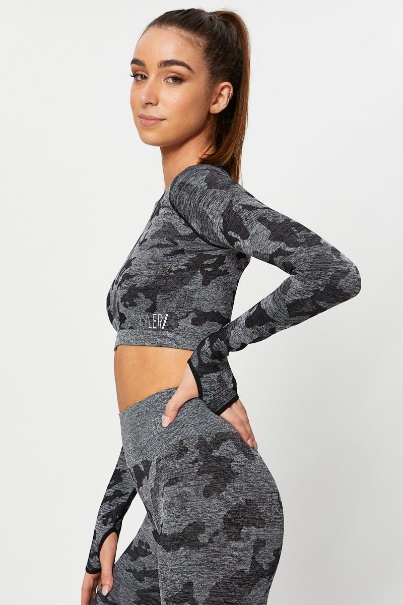 Grey Seamless Camo Activewear Long Sleeve Top sold by Ally Fashion product image thumbnail 4