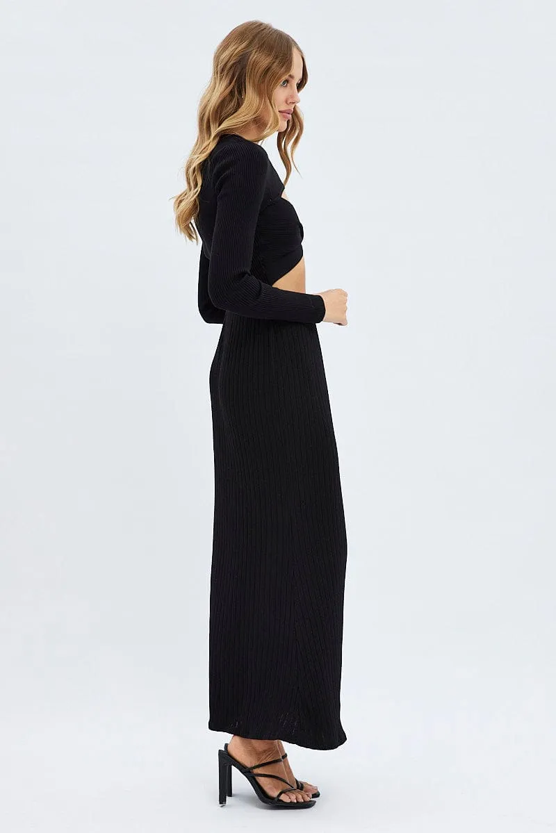 Black Maxi Skirt Mid Rise A-line Rib Jersey sold by Ally Fashion product image thumbnail 4