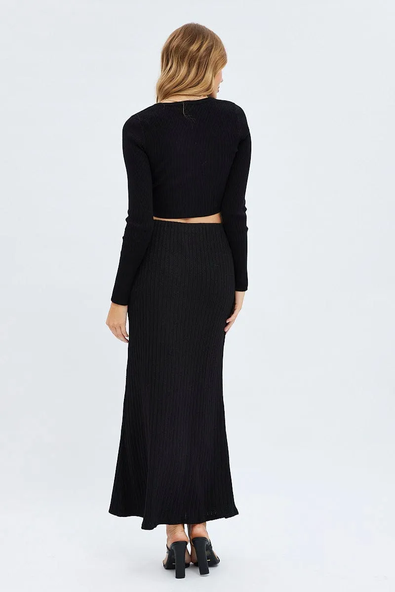 Black Maxi Skirt Mid Rise A-line Rib Jersey sold by Ally Fashion product image thumbnail 5