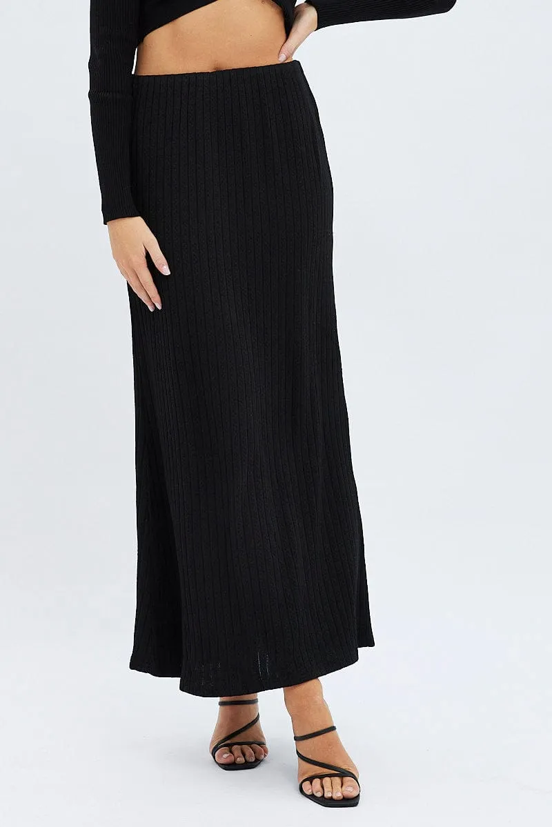 Black Maxi Skirt Mid Rise A-line Rib Jersey sold by Ally Fashion product image thumbnail 2