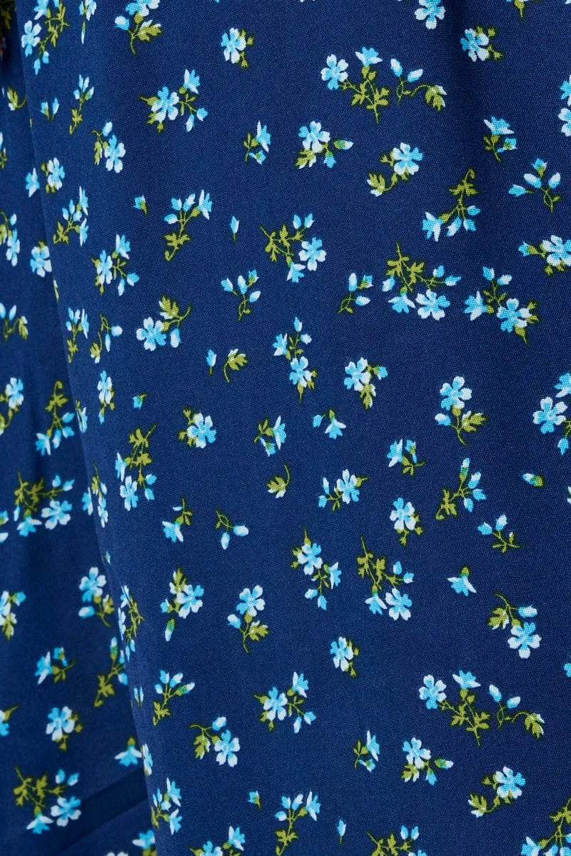 Blue Ditsy Midi Dress Short Sleeve Ruched Bust sold by Ally Fashion product image thumbnail 5