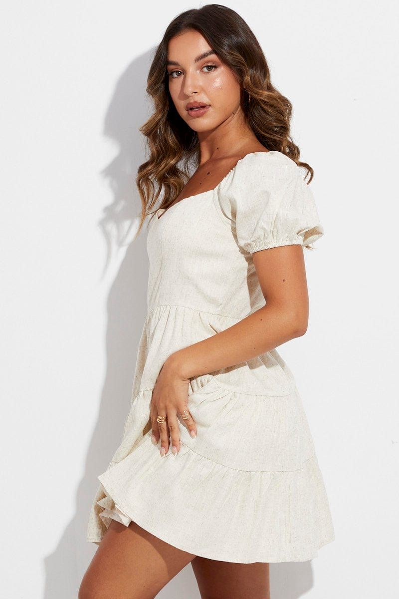 Beige Skater Dress Short Sleeve Tiered sold by Ally Fashion product image thumbnail 4