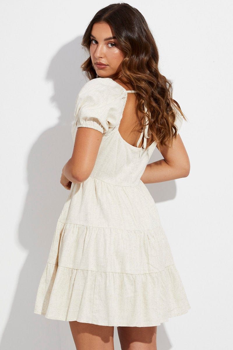 Beige Skater Dress Short Sleeve Tiered sold by Ally Fashion product image thumbnail 5