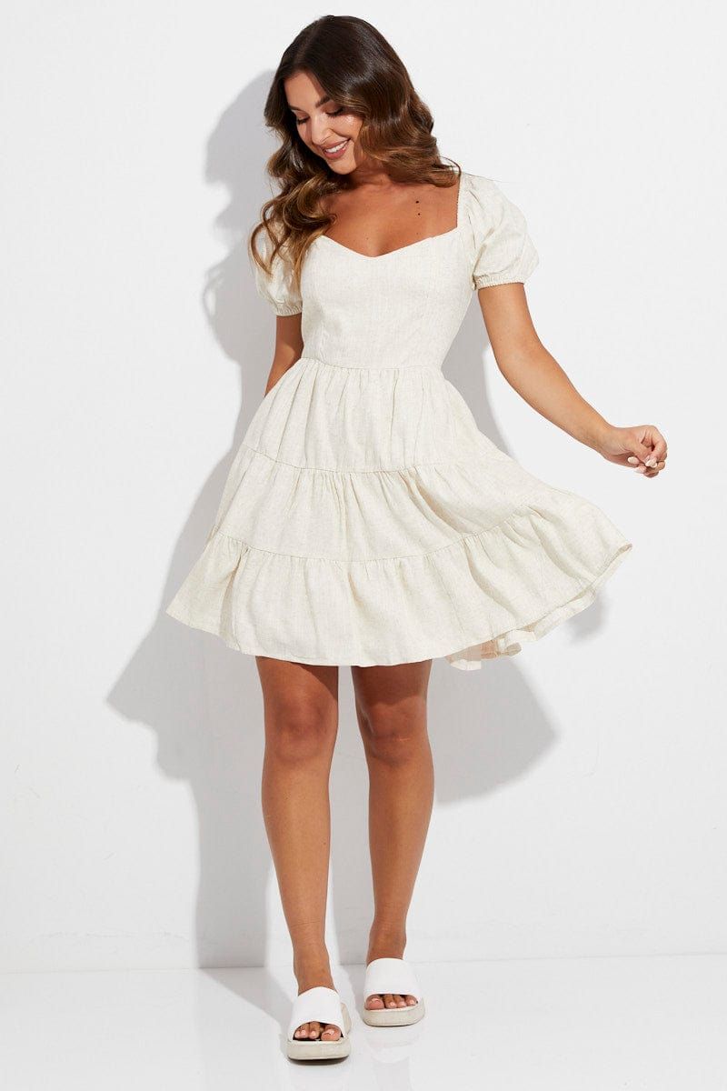 Beige Skater Dress Short Sleeve Tiered sold by Ally Fashion product image thumbnail 2