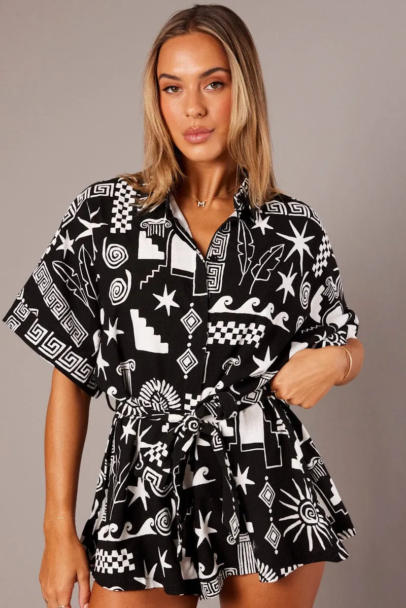 Black Abstract Oversized Playsuit sold by Ally Fashion product image thumbnail 3