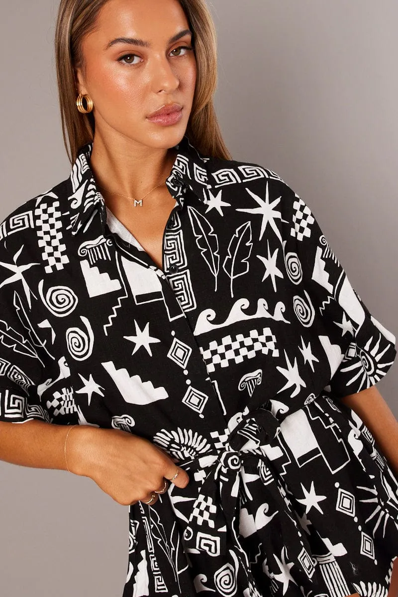 Black Abstract Oversized Playsuit sold by Ally Fashion