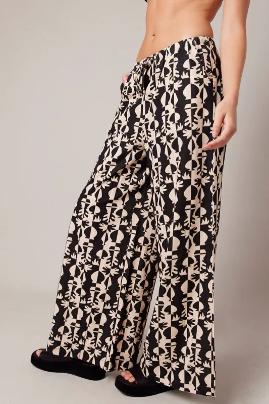 Black Abstract Wide Leg Pants High Rise sold by Ally Fashion