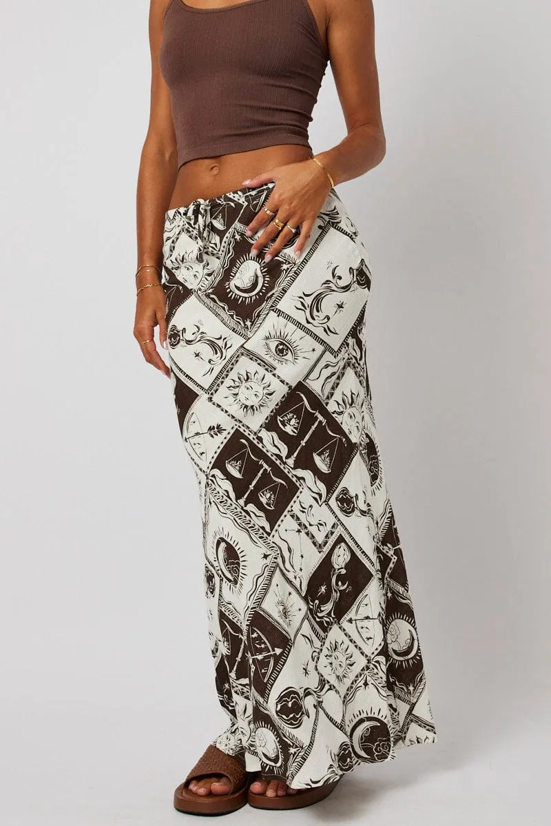 Brown Abstract Slip Skirt Maxi Linen Blend sold by Ally Fashion
