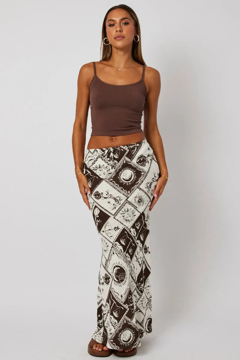Brown Abstract Slip Skirt Maxi Linen Blend sold by Ally Fashion product image thumbnail 2
