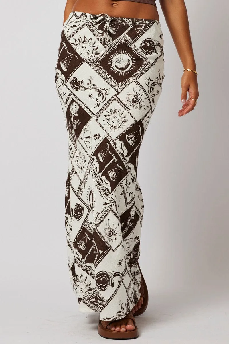 Brown Abstract Slip Skirt Maxi Linen Blend sold by Ally Fashion product image thumbnail 3