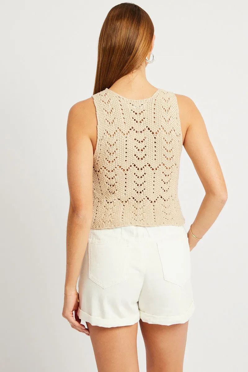 Beige Knit Vest Sleeveless V Neck Crochet Button Up sold by Ally Fashion product image thumbnail 5