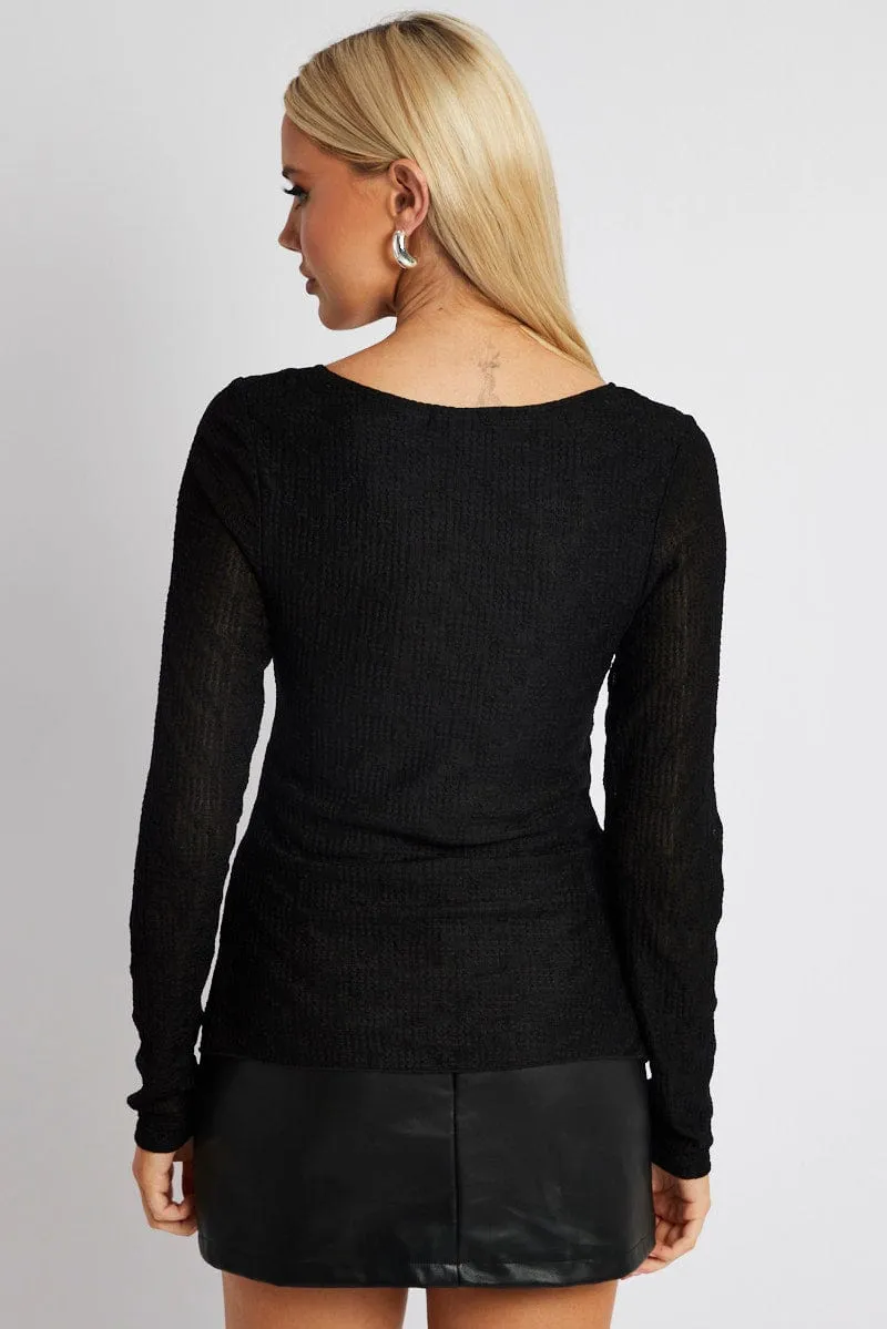 Black Textured Top Long Sleeve sold by Ally Fashion product image thumbnail 5