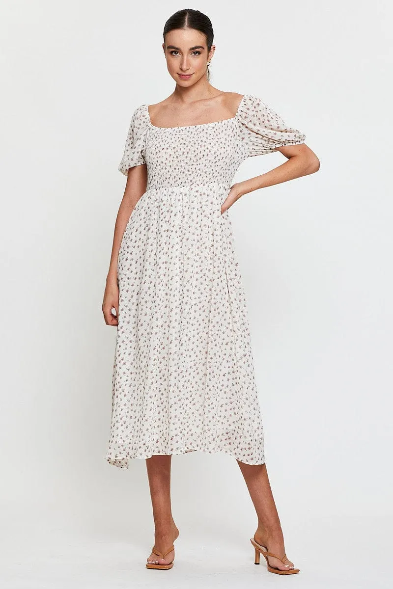 Print Midi Dress Short Sleeve Round Neck sold by Ally Fashion