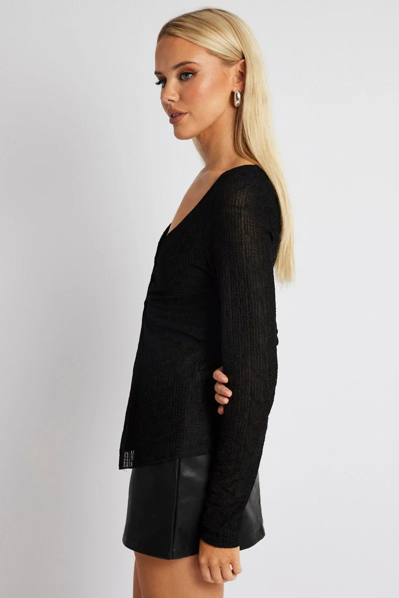 Black Textured Top Long Sleeve sold by Ally Fashion product image thumbnail 4
