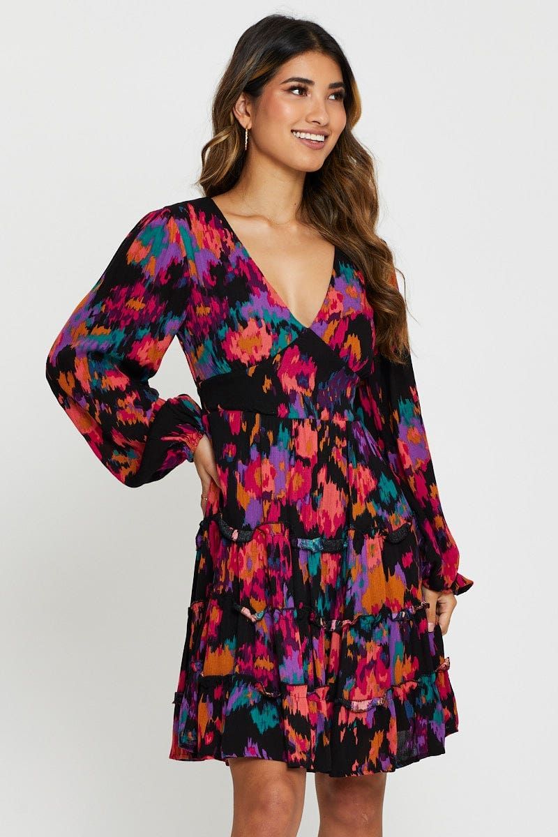 Print Mini Dress Long Sleeve sold by Ally Fashion