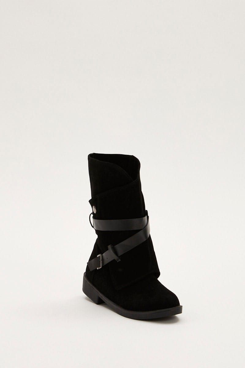 Black Buckle Detail Slouch Boots sold by Ally Fashion