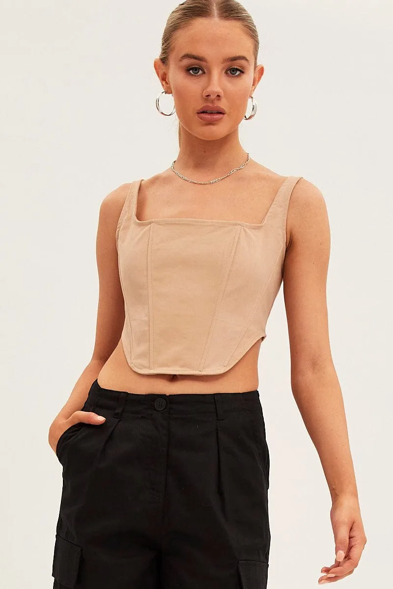Beige Corset Top Sleeveless Square Neck Structured sold by Ally Fashion product image thumbnail 3