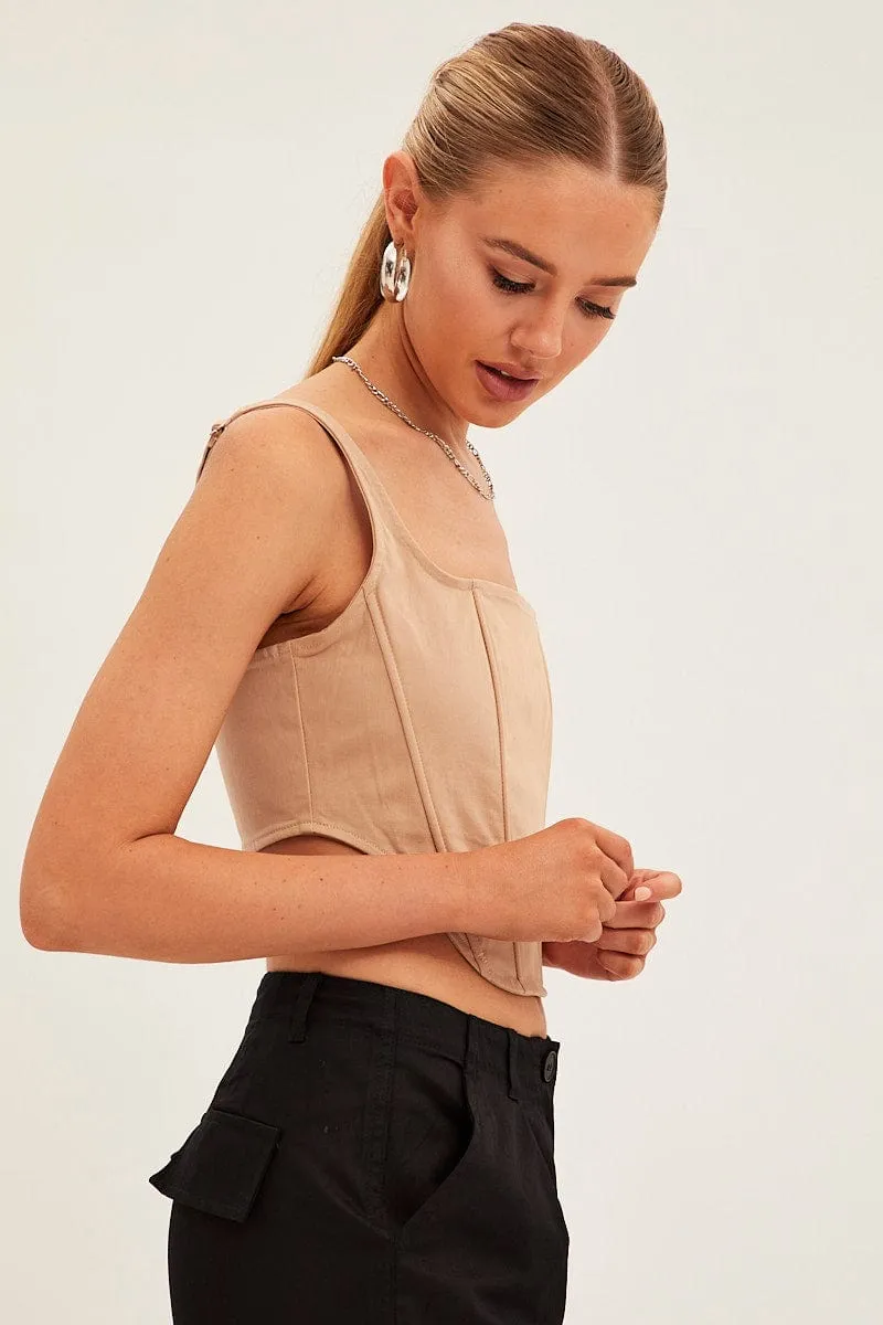 Beige Corset Top Sleeveless Square Neck Structured sold by Ally Fashion product image thumbnail 4