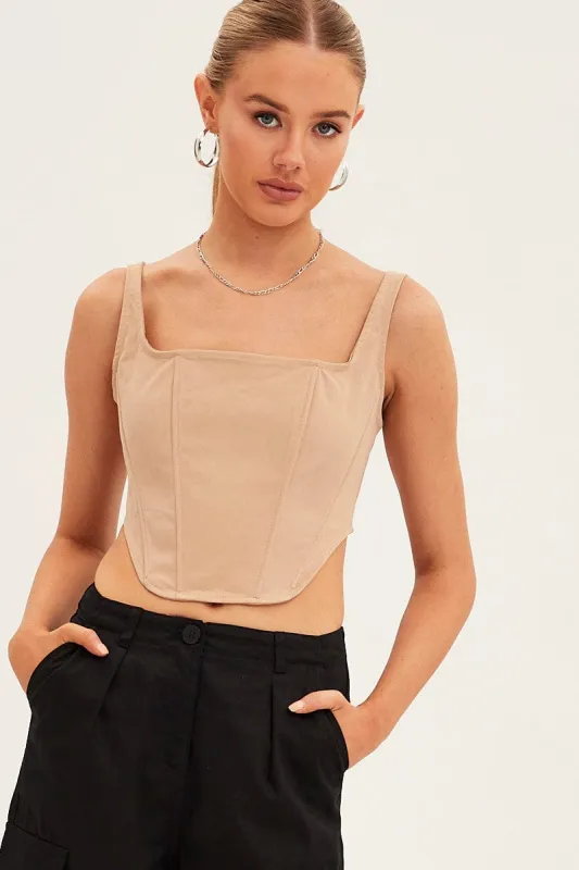 Beige Corset Top Sleeveless Square Neck Structured sold by Ally Fashion