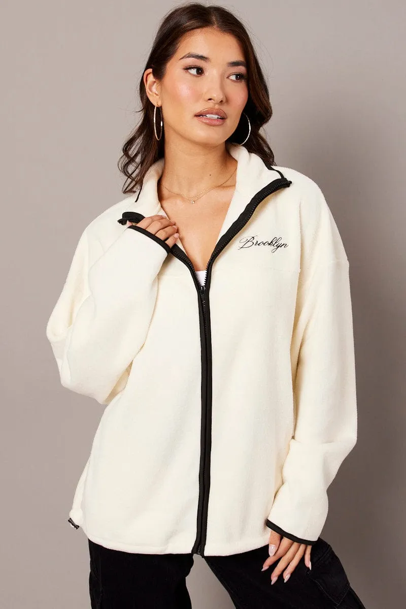 White Jacket Long Sleeve Fleece sold by Ally Fashion product image thumbnail 3