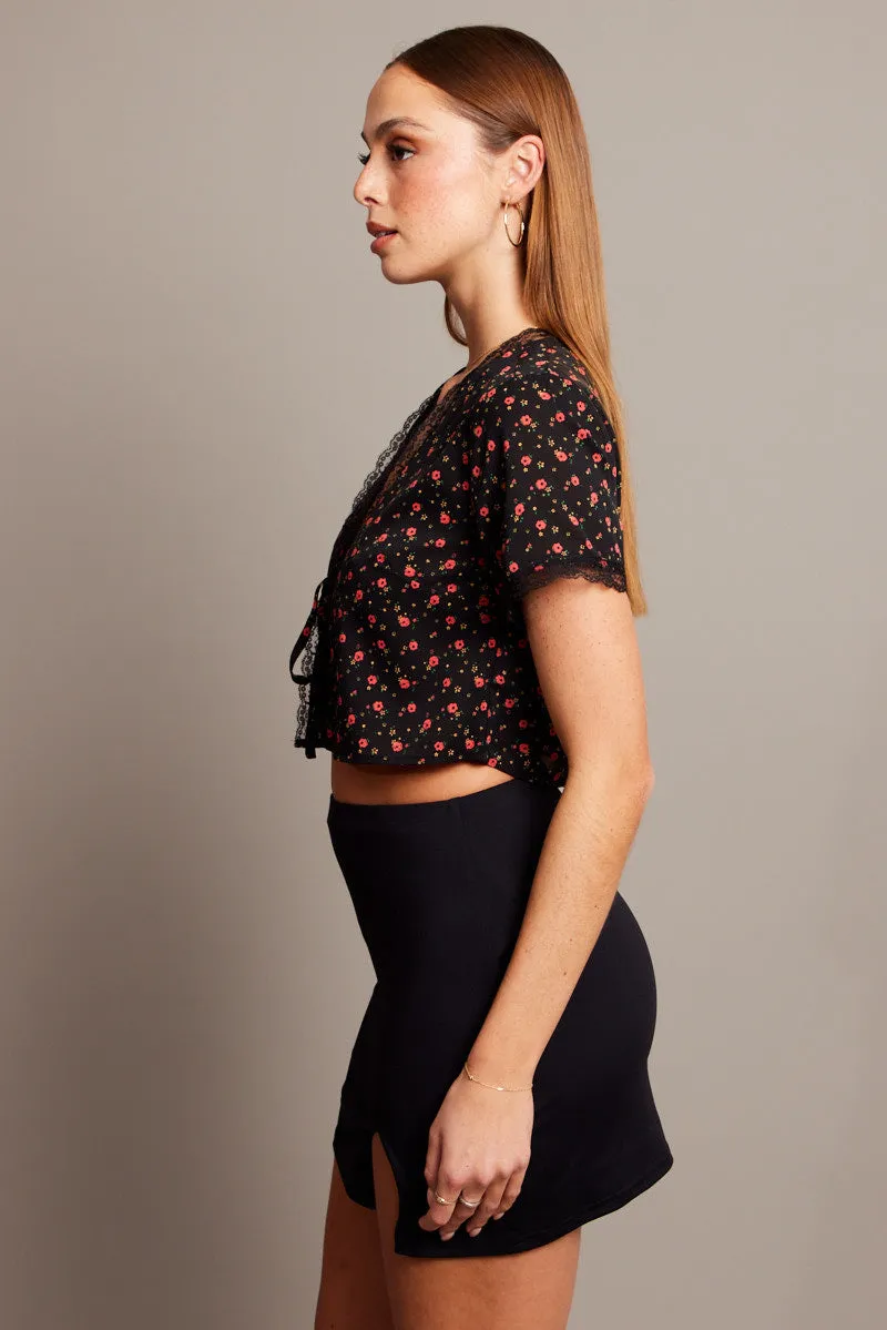 Black Ditsy Tie Cardigan Short Sleeve sold by Ally Fashion product image thumbnail 4