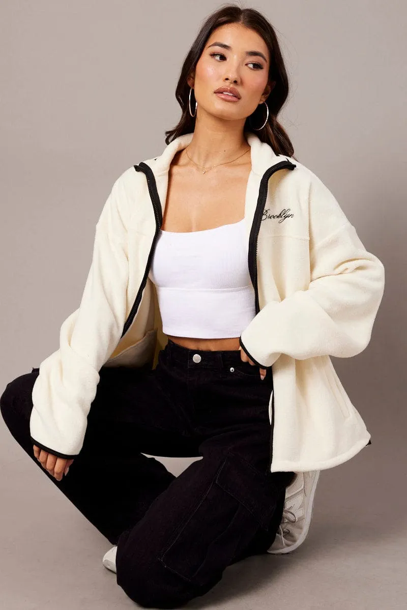 White Jacket Long Sleeve Fleece sold by Ally Fashion