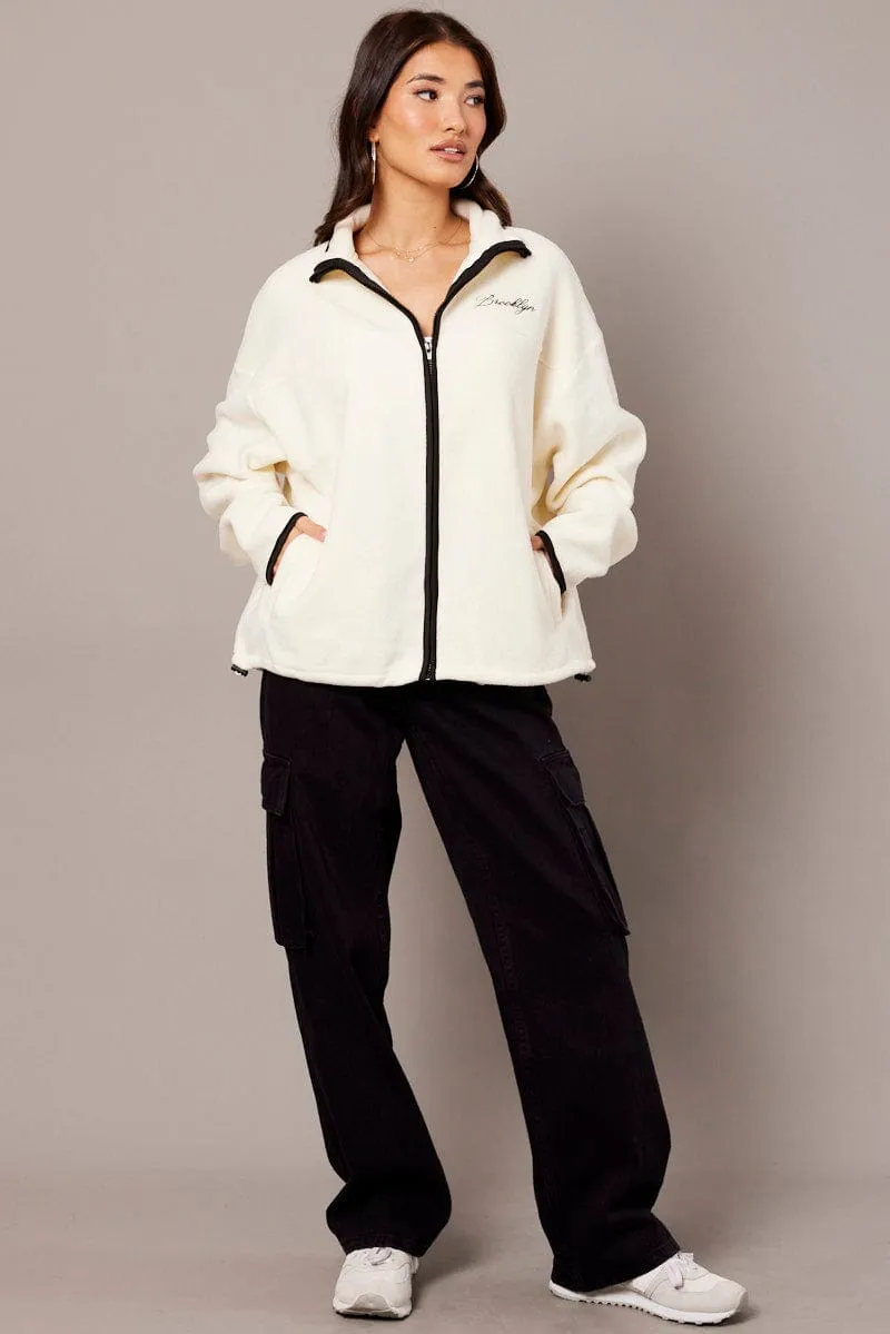 White Jacket Long Sleeve Fleece sold by Ally Fashion product image thumbnail 2