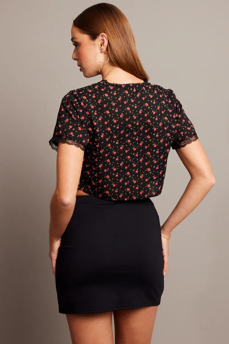 Black Ditsy Tie Cardigan Short Sleeve sold by Ally Fashion product image thumbnail 5