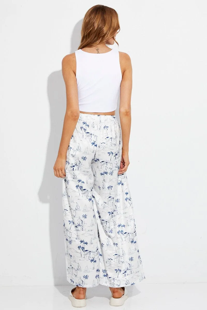 Blue Abstract Pant Elastic High Waist Wide Leg Printed Satin sold by Ally Fashion product image thumbnail 5