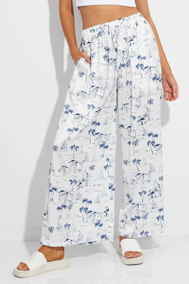 Blue Abstract Pant Elastic High Waist Wide Leg Printed Satin sold by Ally Fashion product image thumbnail 2