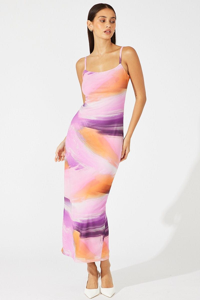 Pink Abstract Bodycon Maxi Dress Mesh sold by Ally Fashion