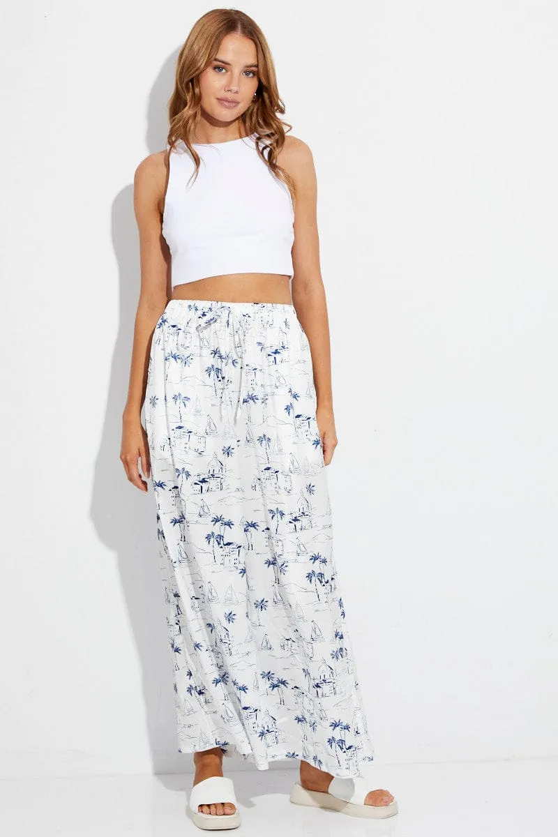 Blue Abstract Pant Elastic High Waist Wide Leg Printed Satin sold by Ally Fashion product image thumbnail 3