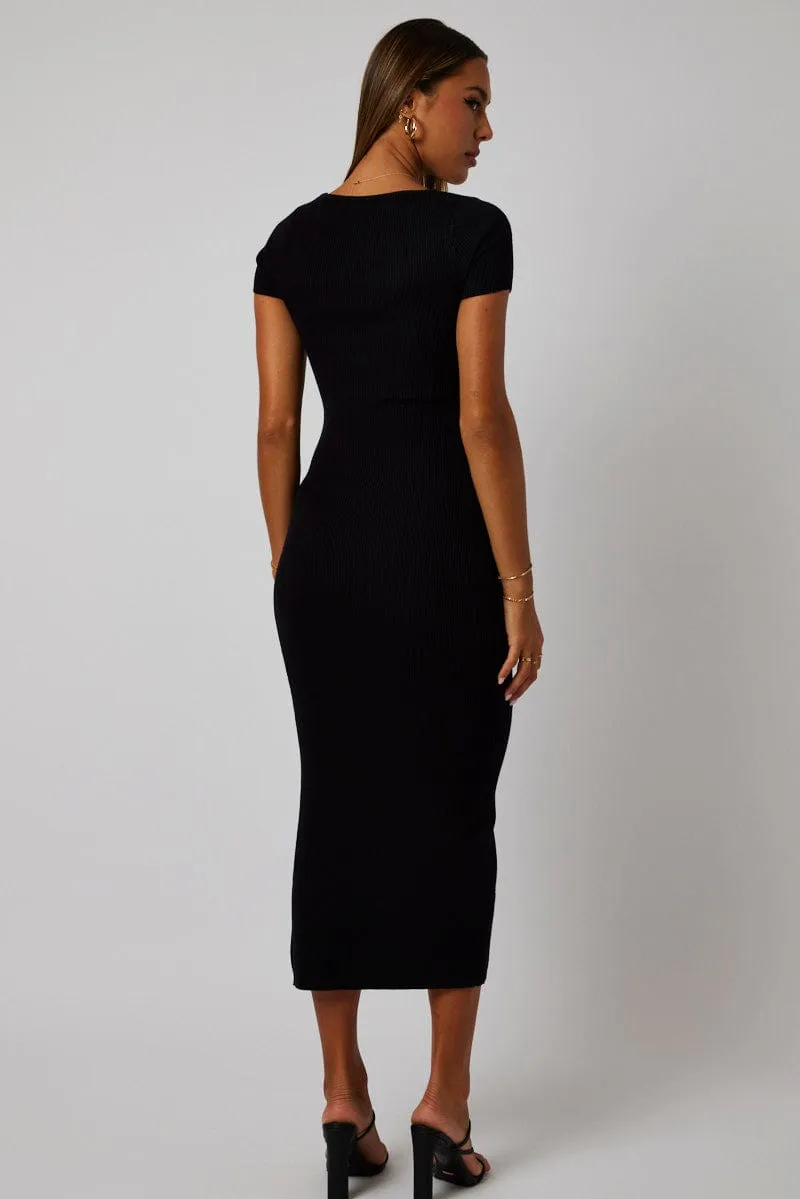 Black Knit Dress Short Sleeve Bodycon Midi sold by Ally Fashion product image thumbnail 5